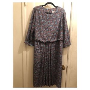 Turquoise Vintage Paisley Pleated Dress